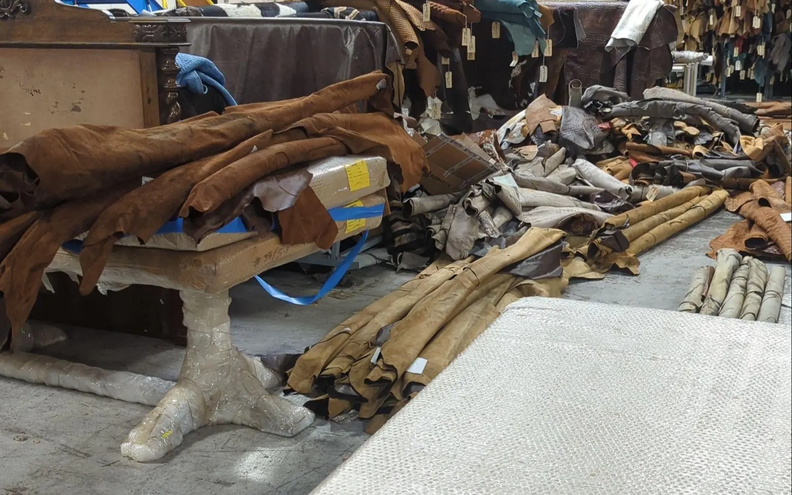 Palletised freight and specialty goods staged in a warehouse for disposition