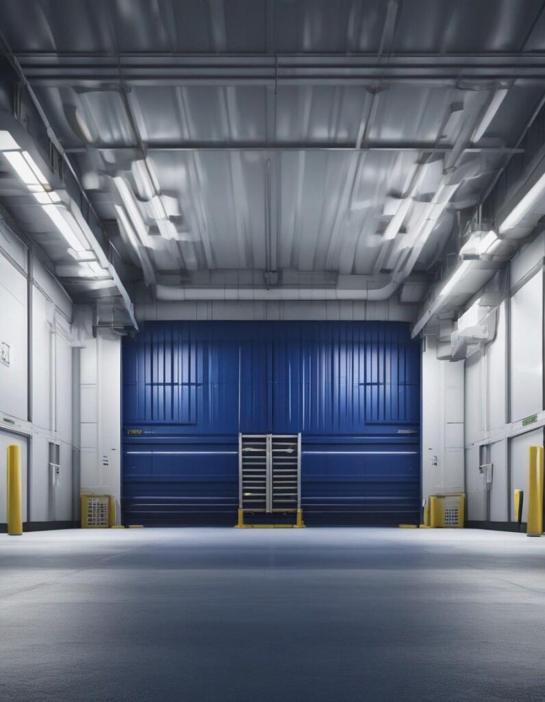 refrigerated cargo shipment, detailed image of loading dock, bright lighting, clean modern setting